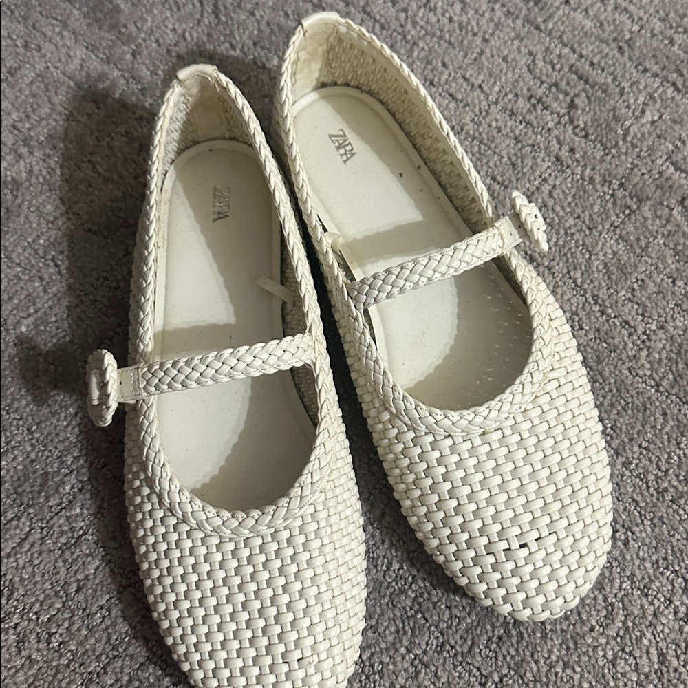Zara Cream Woven Mary Jane Shoes